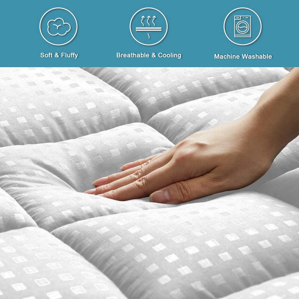 HYLEORY Queen Mattress Pad Quilted Fitted Mattress Protector Cooling Pillow Top Mattress Cover Breathable Fluffy Soft Mattress Topper with 8-21″ Deep Pocket