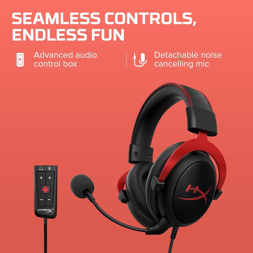 HyperX Cloud II Gaming Headset – 7.1 Surround Sound – Memory Foam Ear Pads – Durable Aluminum Frame – Multi Platform Headset – Works with PC, PS4, PS4 PRO, Xbox One, Xbox One S – Red (KHX-HSCP-RD)