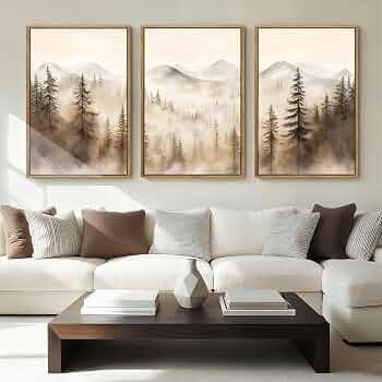 IARTTOP Extra Large Mountain Canvas Wall Art 24×36 Inch Framed Forest Woodland Art Prints Abstract Modern Farmhouse Wall Decor Set of 3 for Living Room Dining Room Bedroom