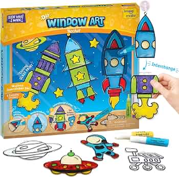 Imagimake Window Art – Rocket, DIY Mess-Free 16 Pieces Suncatcher Kit