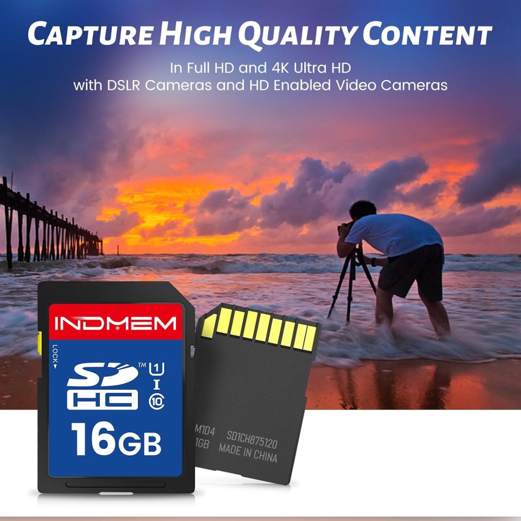 INDMEM SD Card 16GB 10‑Pack, UHS‑I Class 10 Secure Digital Memory Cards