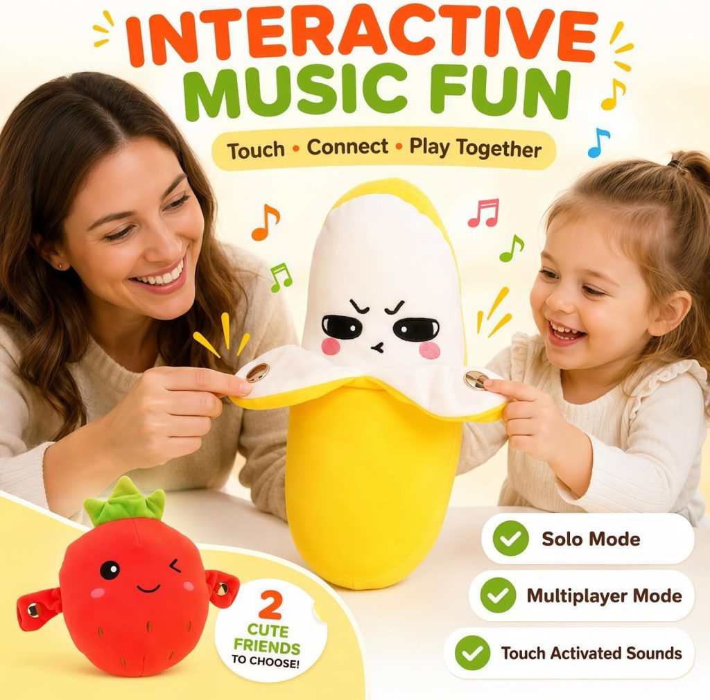 Interactive Strawberry Fruit Sensory Musical Toy, Touch Activated Music Plush Toy with Magic Sound Play, Soft Interactive Plush for Friends, Couples