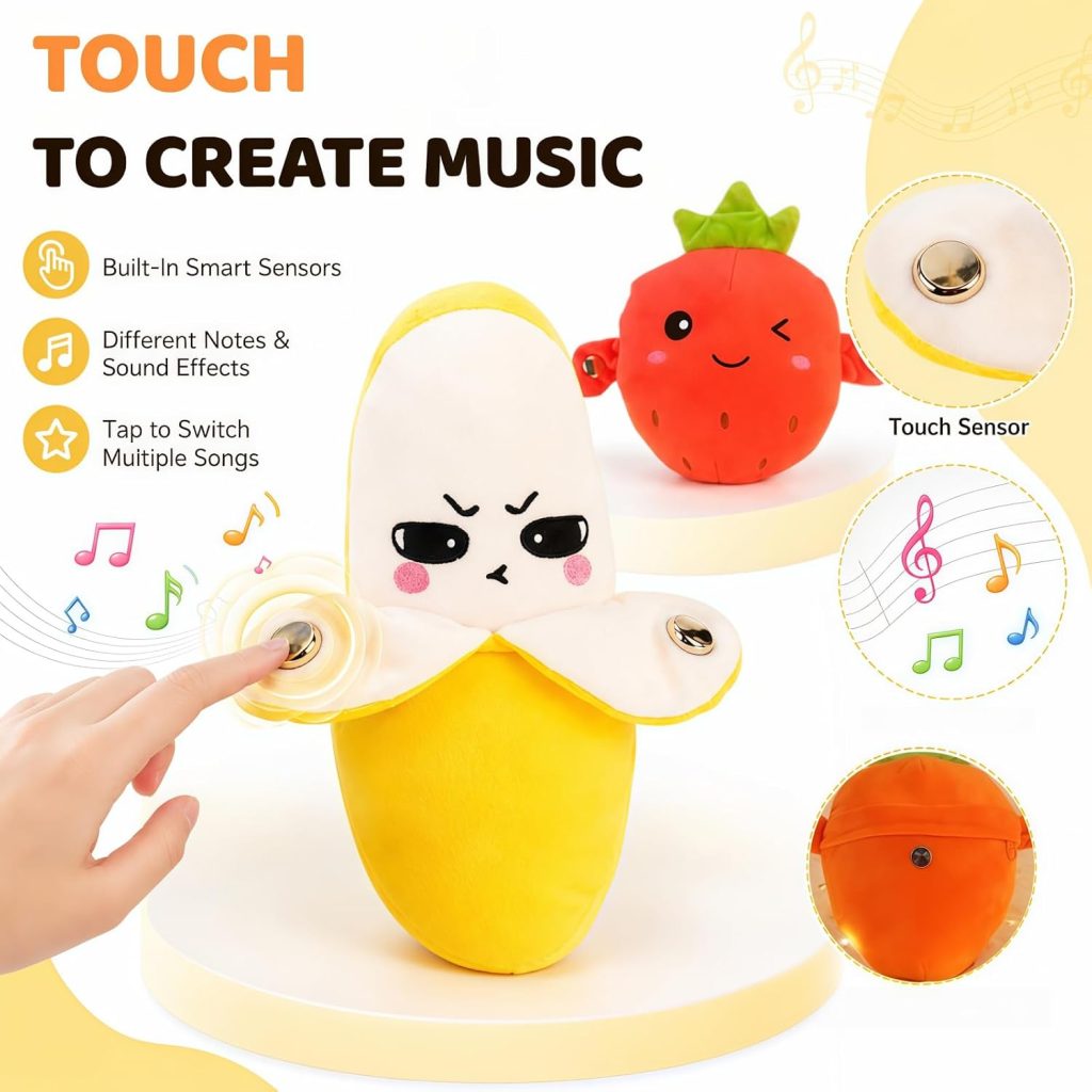 Interactive Strawberry Fruit Sensory Musical Toy, Touch Activated Music Plush Toy with Magic Sound Play, Soft Interactive Plush for Friends, Couples