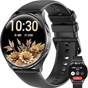 IOWODO Smart Watch for Women Men, 1.43″ AMOLED Ultra-Clear Screen Fitness Tracker with HeartRate/Sleep Monitor, 21Languages, Answer/Make Calls,Waterproof Smartwatch for Android and iPhone (2 Straps)