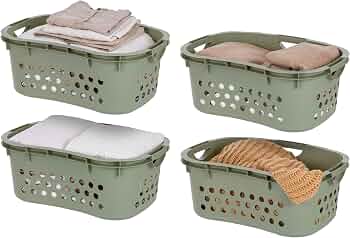 IRIS USA Laundry Basket, 51L Plastic Hip Hold Hamper, 4 Pack, Sage Green