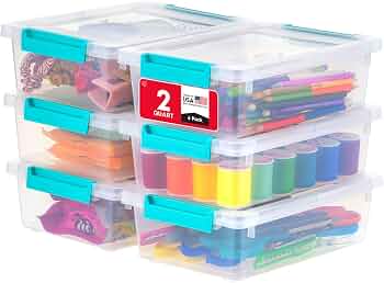 IRIS USA Storage Bins with Lids |Made in USA| 2 Qt – (6-Pack) – Clear
