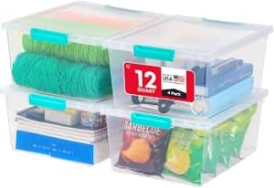IRIS USA Storage Bins with Lids |Made in USA| 12 Qt – (4-Pack) – Clear