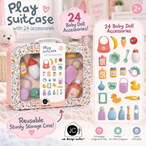 JC Toys Baby Doll Travel Case with 24 Accessories – Feeding, Bath & Care Essentials for Imaginative Play- Fits All Doll Sizes