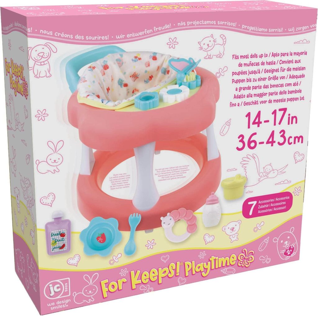 JC Toys – For Keeps Playtime! | Baby Doll Walker Gift Set | Fits Dolls up to 17″ | Cloth Seat for easy use and Play Accessories | Ages 2+