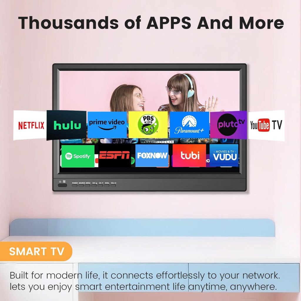 Jexiop 17inch Smart TV,Full HD 1080p LED Flat Screen with ATSC TV,with Built-in HDMI/USB-Suitable for Kitchen Kid’s Room Basement or RV Camper