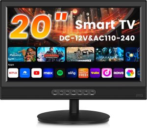 Jexiop 20inch Smart TV,Full HD 1080p LED Flat Screen with ATSC TV,with Built-in HDMI/USB/DC-12IN -Suitable for Kitchen Kid’s Room Basement or RV Camper