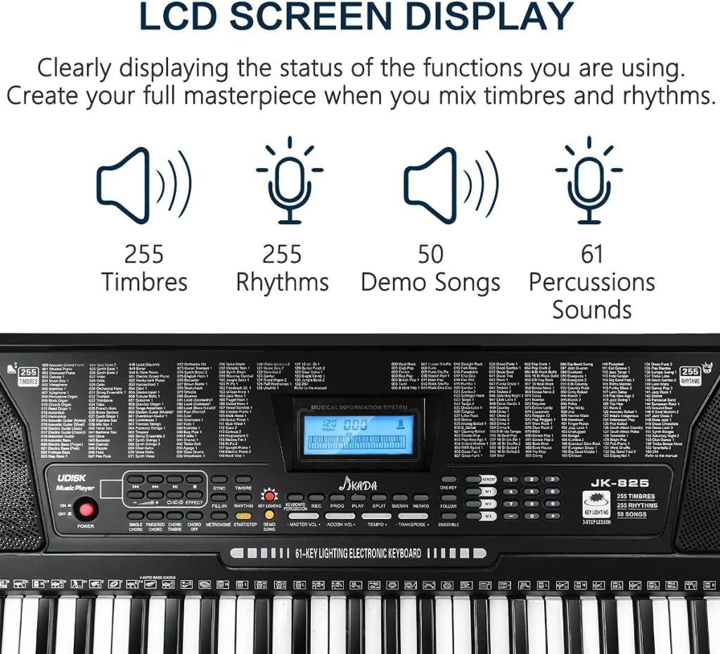 JIKADA 61 Key Portable Electronic Keyboard Piano,3 Teaching Modes