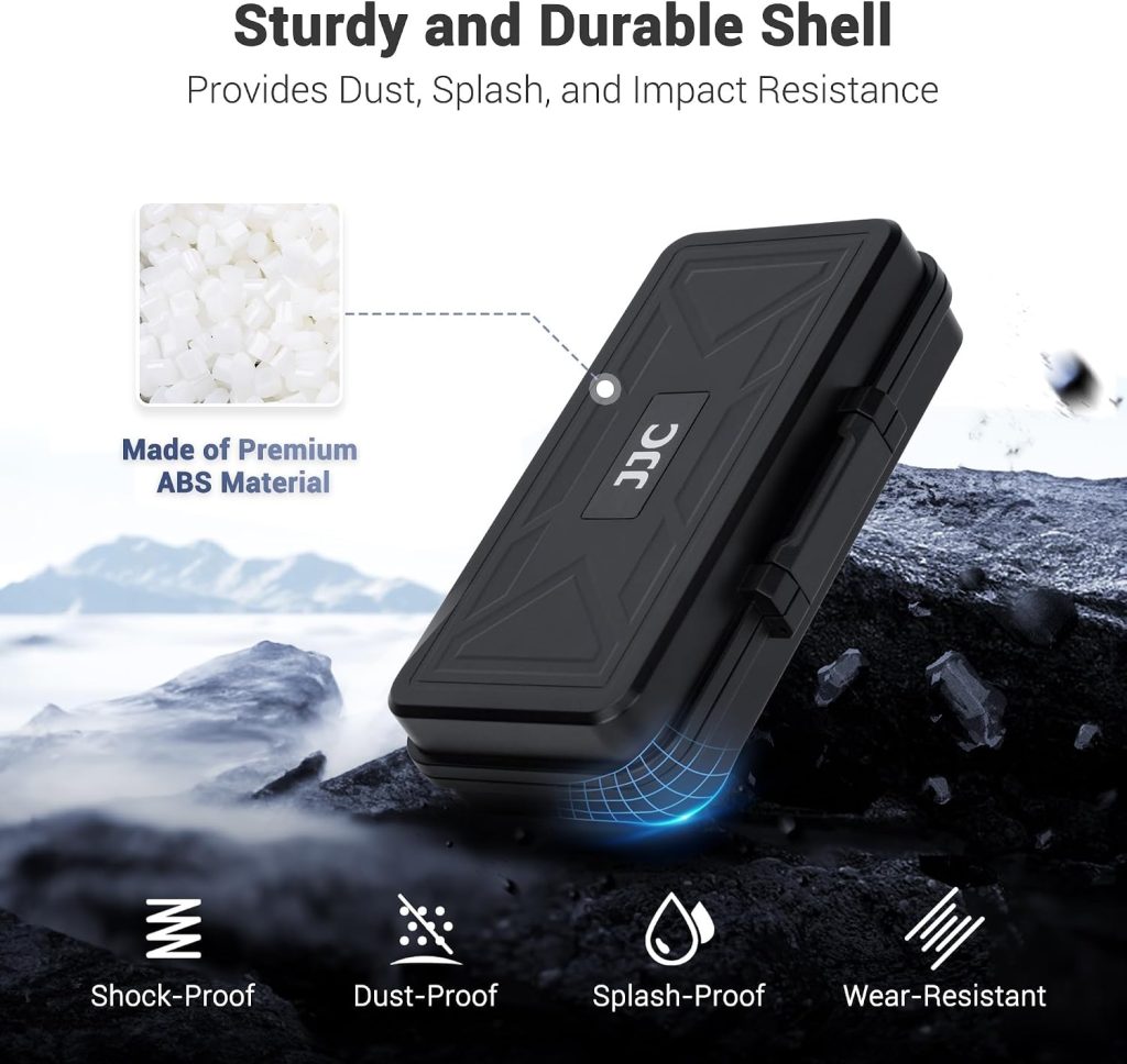 JJC Multi-Function Camera Battery Case Memory Card Holder for Canon LP-E6 Sony NP-FZ100 Nikon EN-EL15 Fuji NP-W235, Water-Resistant & Shockproof Case for SD CFexpress Type A B XQD Cards, AA Batteries