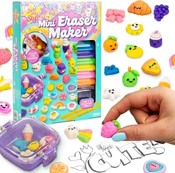 Just My Style Mini Eraser Maker Sculpt and Create 20+ Mini Erasers with 8 Unique Eraser Clays, Tools, and Storage Case, DIY School Supply Craft Kit for Kids Ages 6 and Up