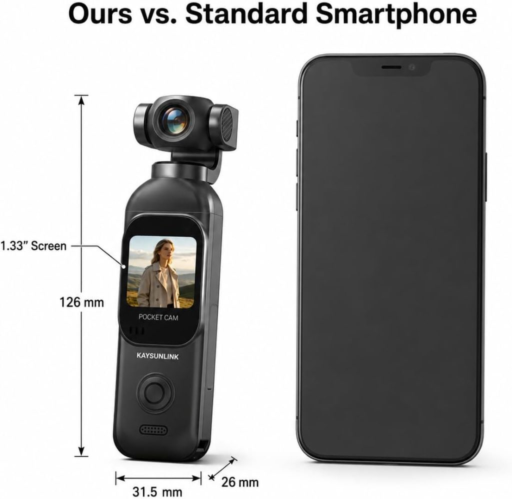 Kaysunlink 1080P Vlogging Camera with 270°Rotatable Lens, Handheld POV Pocket Camera with Touch Screen & WIFI, 5 Hours Power, One-button Recording Camcorder with 64GB Card for Daily Use, Travel, Black