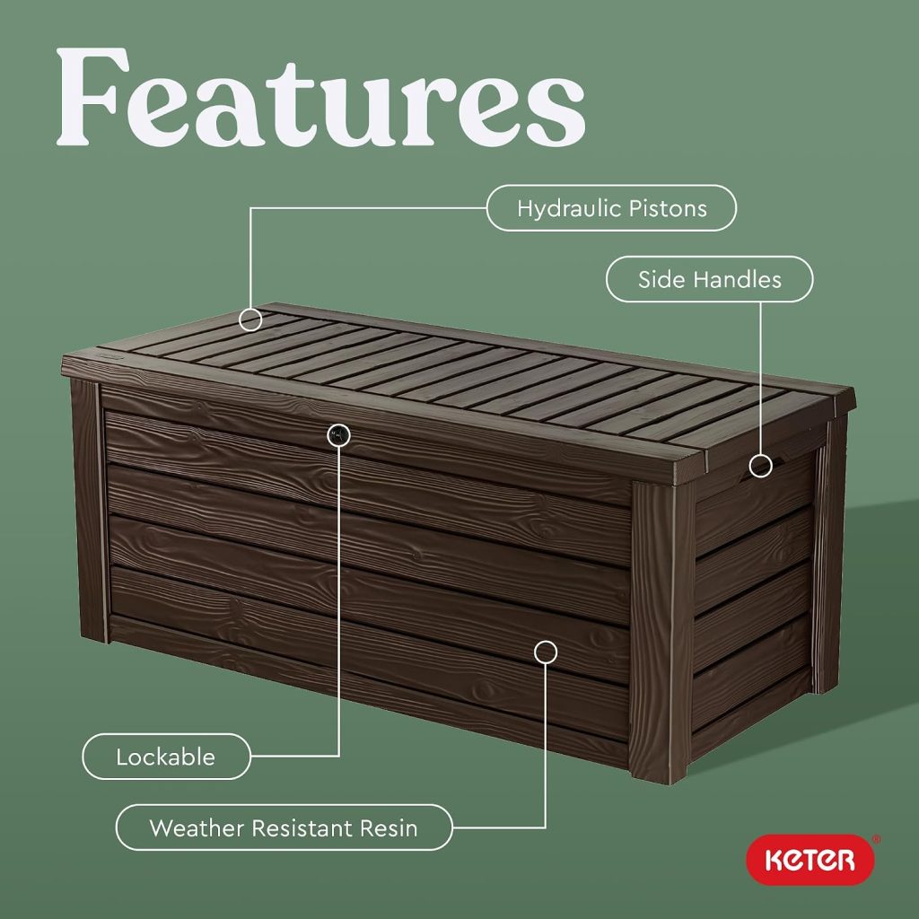 Keter Westwood 150 Gal Outdoor Storage Box for Patio and Pool Accessories