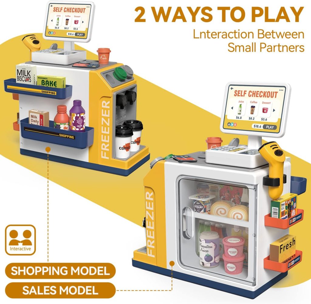 Kids Cash Register Playset – 48PCS Play Money, Calculator, Scanner,Ages 3+