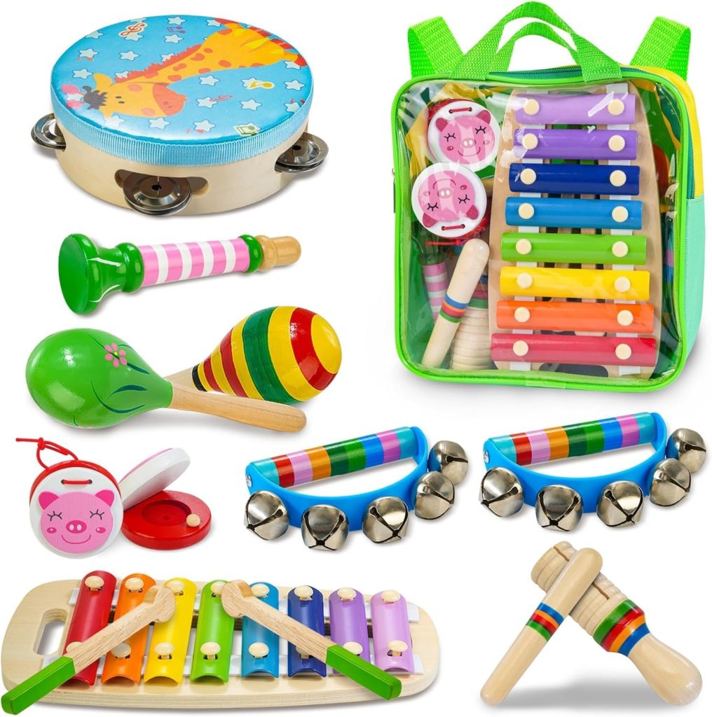 Kids Musical Instruments, Montessori Wooden Musical Toys for Toddlers