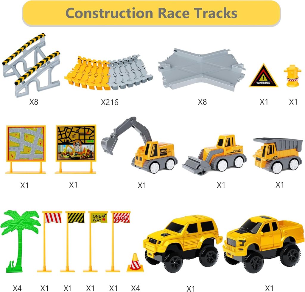 Kids Toys 253 PCS Construction Race Tracks, Create A Engineering Road Game