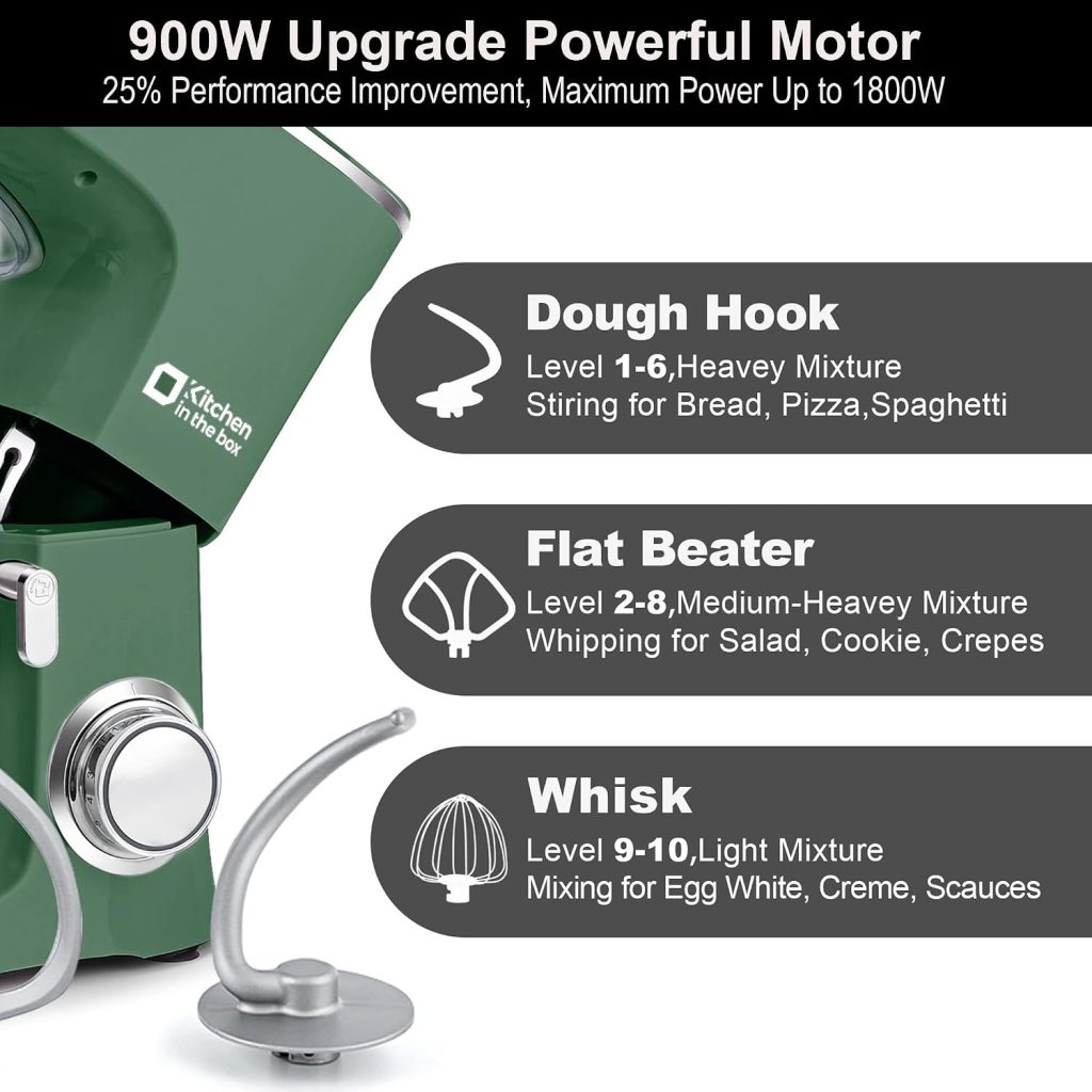 Kitchen in the box Stand Mixer 8.5 QT, 900 Watt Heavy Dough Mixer Green