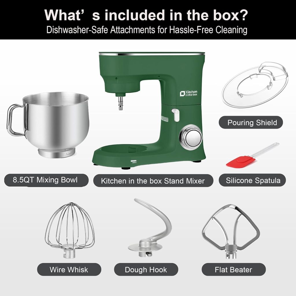 Kitchen in the box Stand Mixer 8.5 QT, 900 Watt Heavy Dough Mixer Green