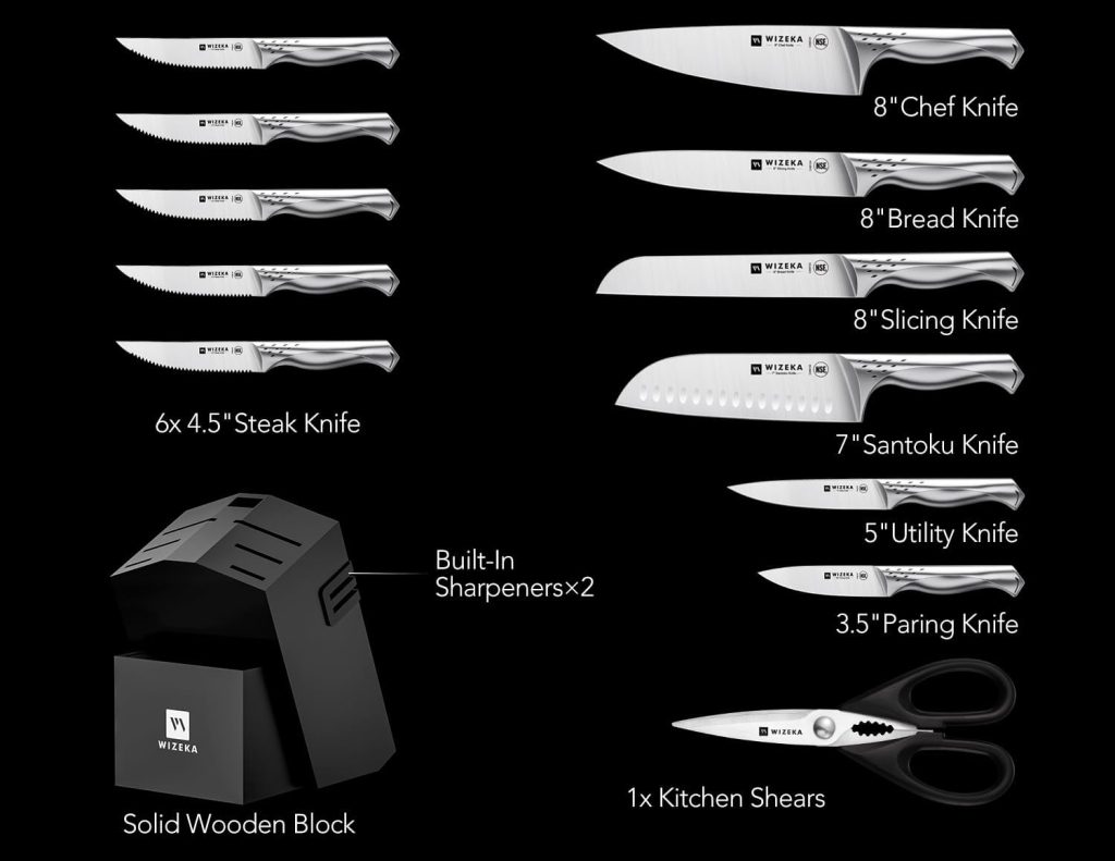 Kitchen Knife Set, 15 Piece Knife Block Set with Sharpener