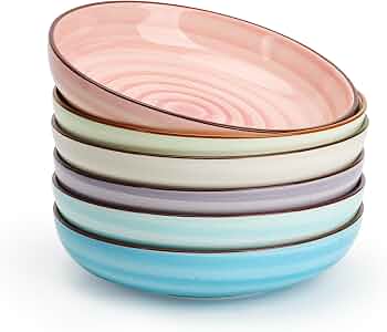 KitchenTour Large Ceramic Pasta Bowls, 34 oz Salad Serving Bowls, Set of 6