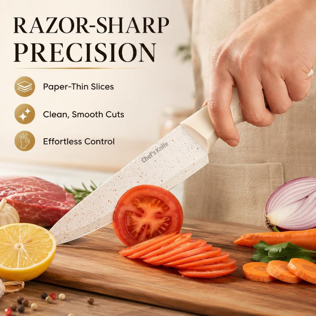 Knife Set with Built-in Sharpener Block, Dishwasher Safe