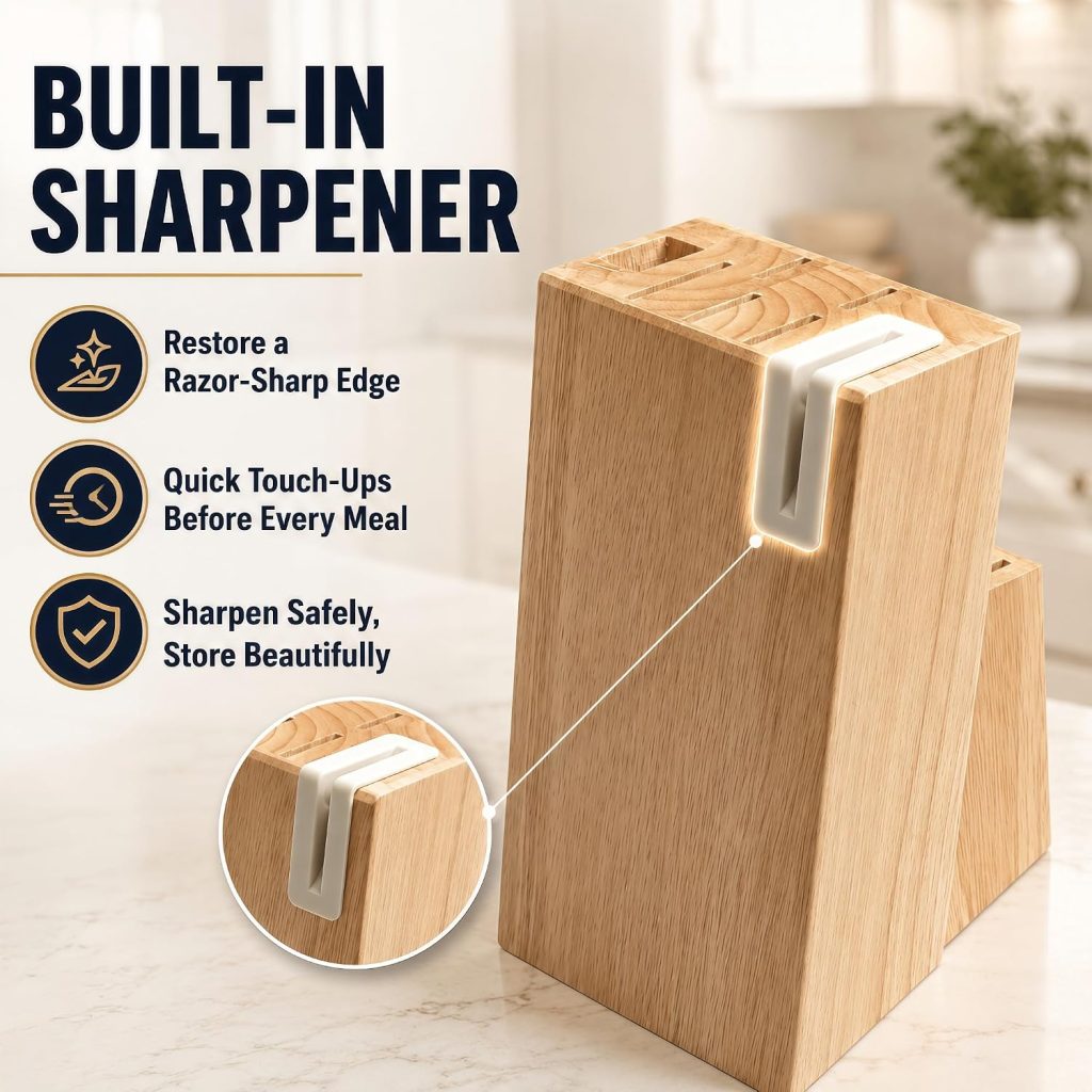 Knife Set with Built-in Sharpener Block, Dishwasher Safe