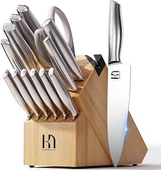 KnifeSaga 14 Pcs Knife Set with Block, Premium, Razor Sharp, Japanese Steel