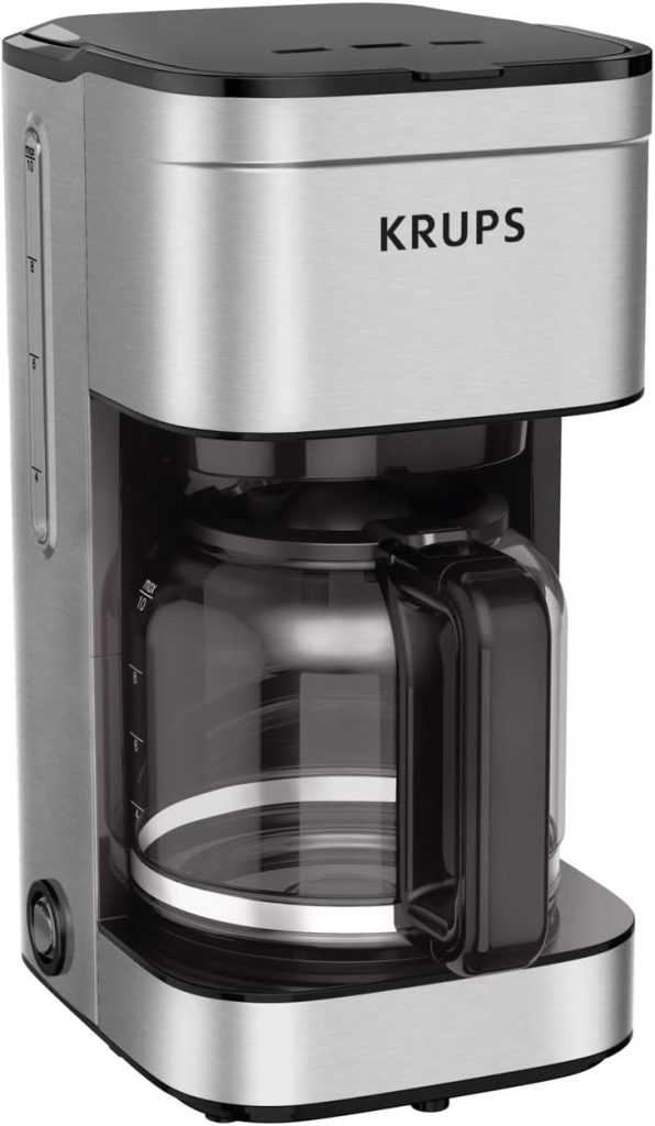 KRUPS Coffee Maker 10 Cups Simply Brew Stainless Steel Drip Coffee Maker, 900 Watts Coffee Filter, Drip Free, Dishwasher Safe Pot, Black & Silver