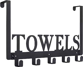 Kuhome Over The Door Hooks, Towel Holder for Bathroom, Door Mount Towel Rack Towel Hooks for Bedroom Beach Towels Bathrobe Wall Mount Hang on The Door Cabinet Cupboard Metal Sandblasted (Black)