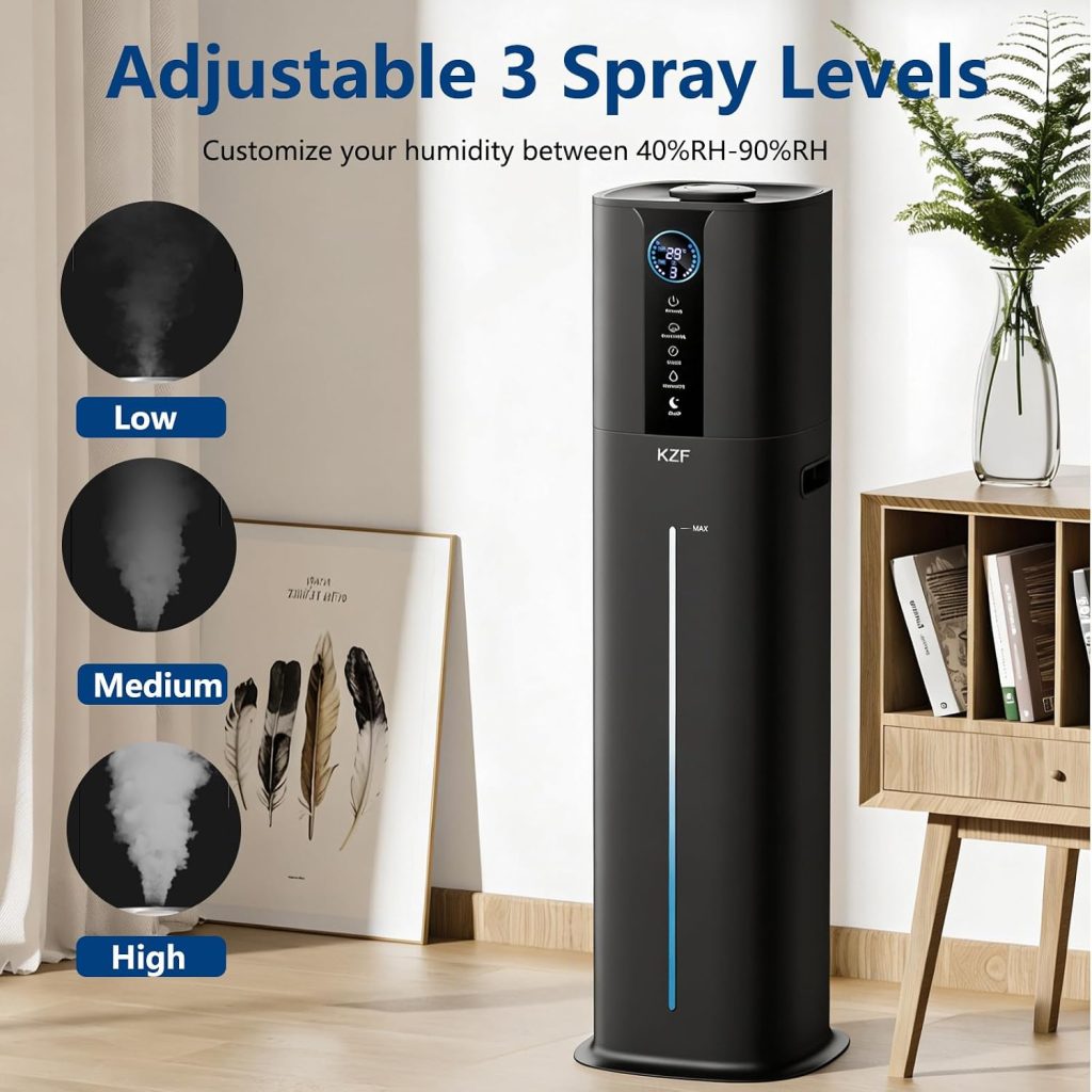 KZF 9L Smart Humidifiers for Bedroom Large Room, 2.3Gal Cool Mist Top Fill Diffuser App & Remote Control, 3 Mist Modes, Quiet Humidifier for Home Office Plant (Black, Remote Control)
