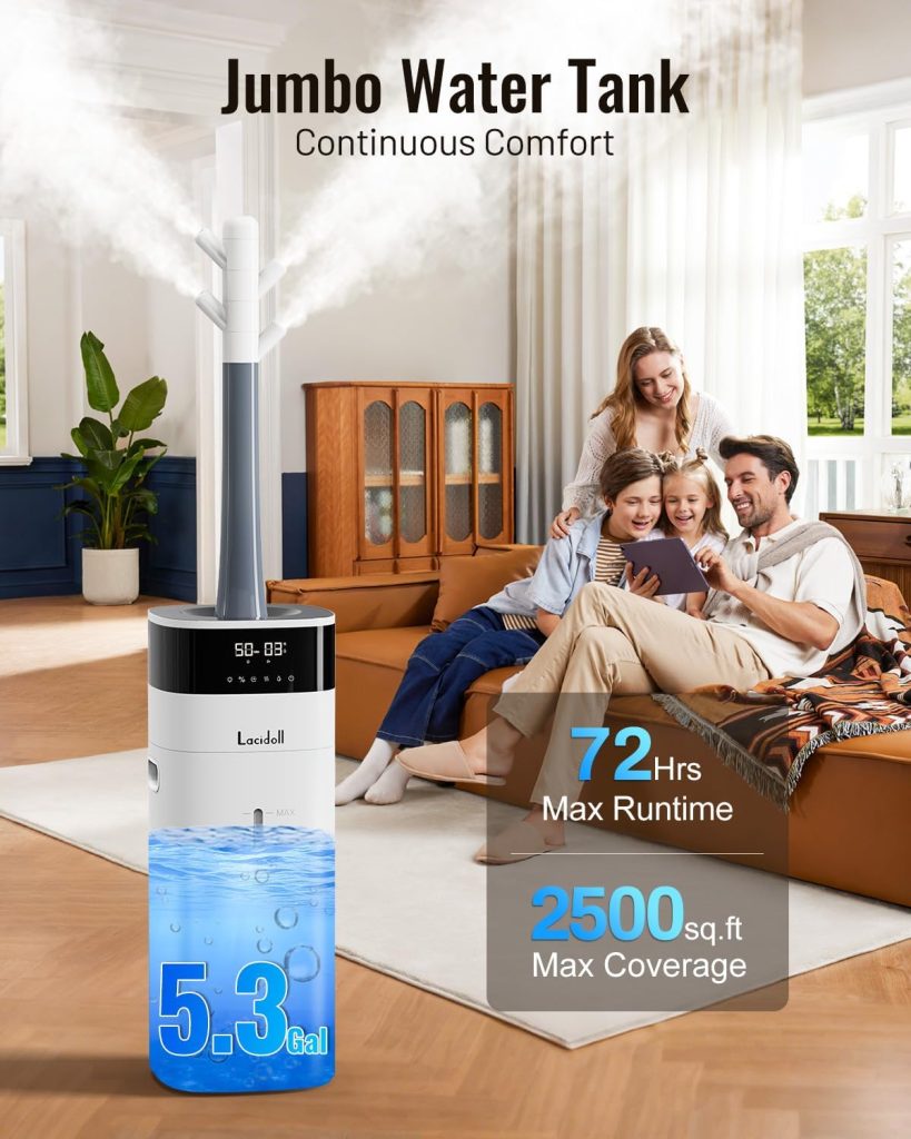LACIDOLL Cool and Warm Mist Humidifier Large Room, 5.3Gal/20L