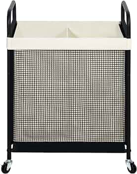 Laundry Hamper 2 Section, 100L Rolling Laundry Sorter Cart with Removable and Washable Liner Bag, Clothes Hamper with Wheels and Metal Handle for Laundry Room and Bedroom