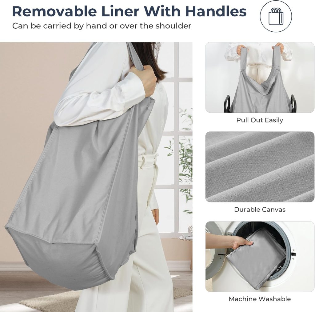 Laundry Hamper 3 Section, 120L Rolling Laundry Sorter Cart with Removable and Washable Liner Bag, Clothes Hamper with Wheels and Metal Handle for Laundry Room and Bedroom, Gray