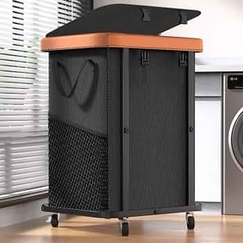 Laundry Hamper with Wheels,150L Leather Patchwork Clothes Hamper Black
