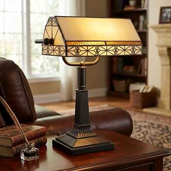 Lavish Home 16″ Tiffany Style Bankers Desk Lamp with Stained Glass Shade