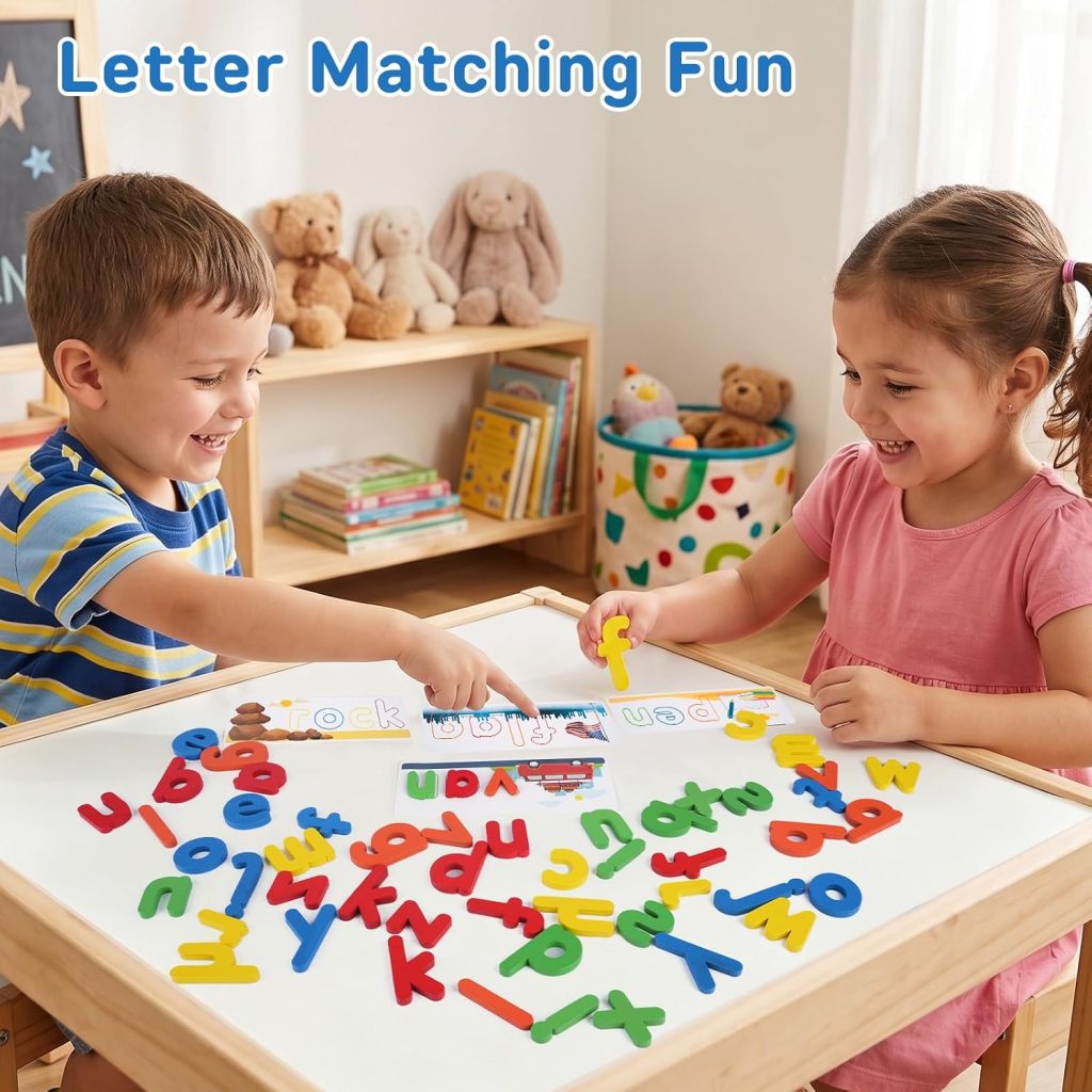Learning Toys for 3 4 5 6 Years Old Boys and Girls, See & Spell CVC Word Builders with Alphabet Cards for Kids Ages 3-5, Matching Letter Game for Preschool Toddler Learning Activities
