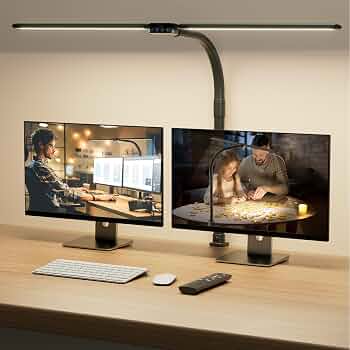 LED Desk Lamp for Home Office – Dimmable Computer Desk Light with Clamp, Modern Architect Task Lamp with Color Changing, Flexible Desktop Lamp with Gooseneck for Monitor, Double Head, Black