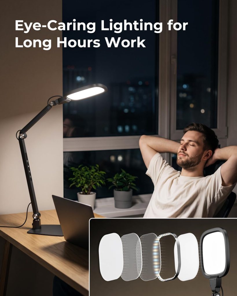 LED Desk Lamps for Home Office, Swing Arm Light for Video Call,Monitor,Task