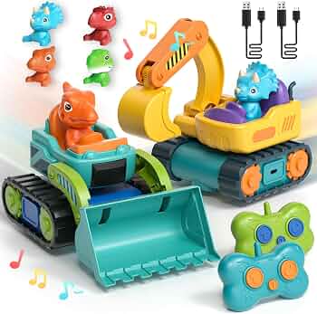 Lehoo Castle 2-Pack Remote Control Cars for Toddlers, Excavator & Bulldozer