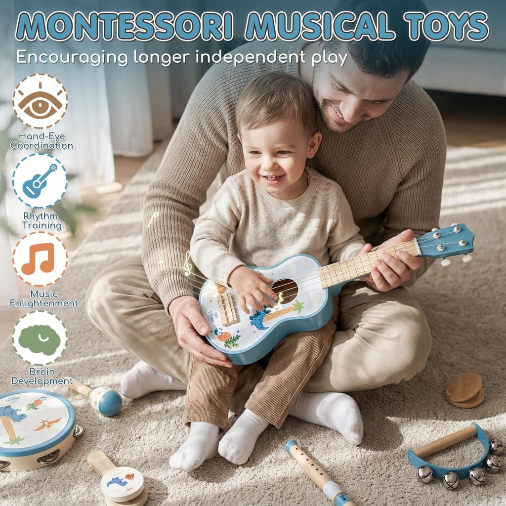Lehoo Castle Kids Guitar Set, Dinosaur Toddler Guitar for 2 3 4 Year Old