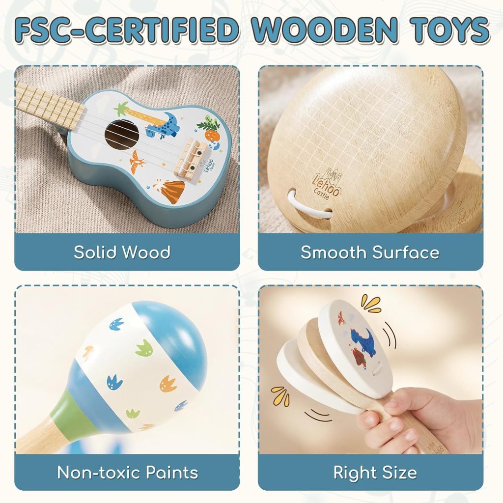 Lehoo Castle Kids Guitar Set, Dinosaur Toddler Guitar for 2 3 4 Year Old