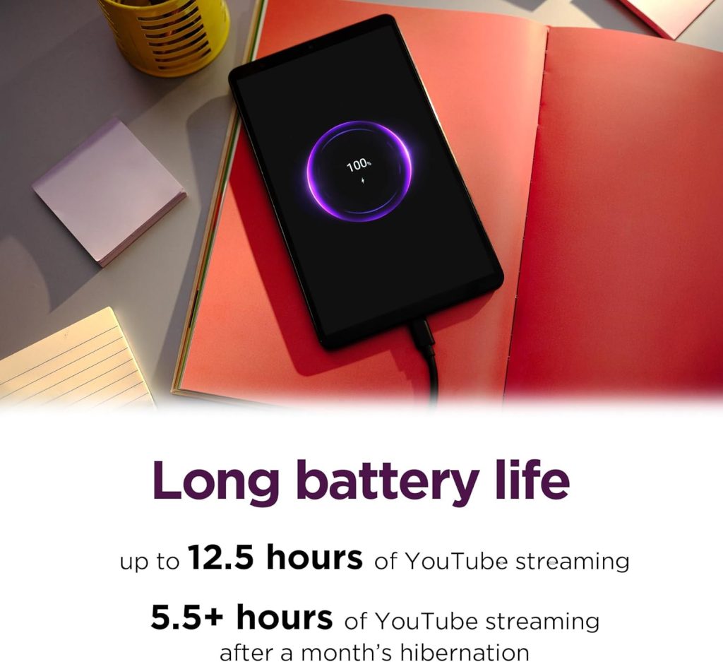 Lenovo Tab One – Lightweight Tablet – up to 12.5 Hours of YouTube Streaming – 8.7″ HD Display – 4 GB Memory – 64 GB Storage – MediaTek Helio G85 – Includes Folio Case