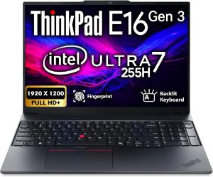 Lenovo ThinkPad E16 Gen 3, 16″ FHD+ IPS Display, Intel Ultra 7 255H, 32GB DDR5, 1TB SSD, FP Reader, Backlit Keyboard, WiFi 6E + BT, RJ-45, Thunderbolt 4, FHD Webcam, W11P, AI Business Laptop – Black