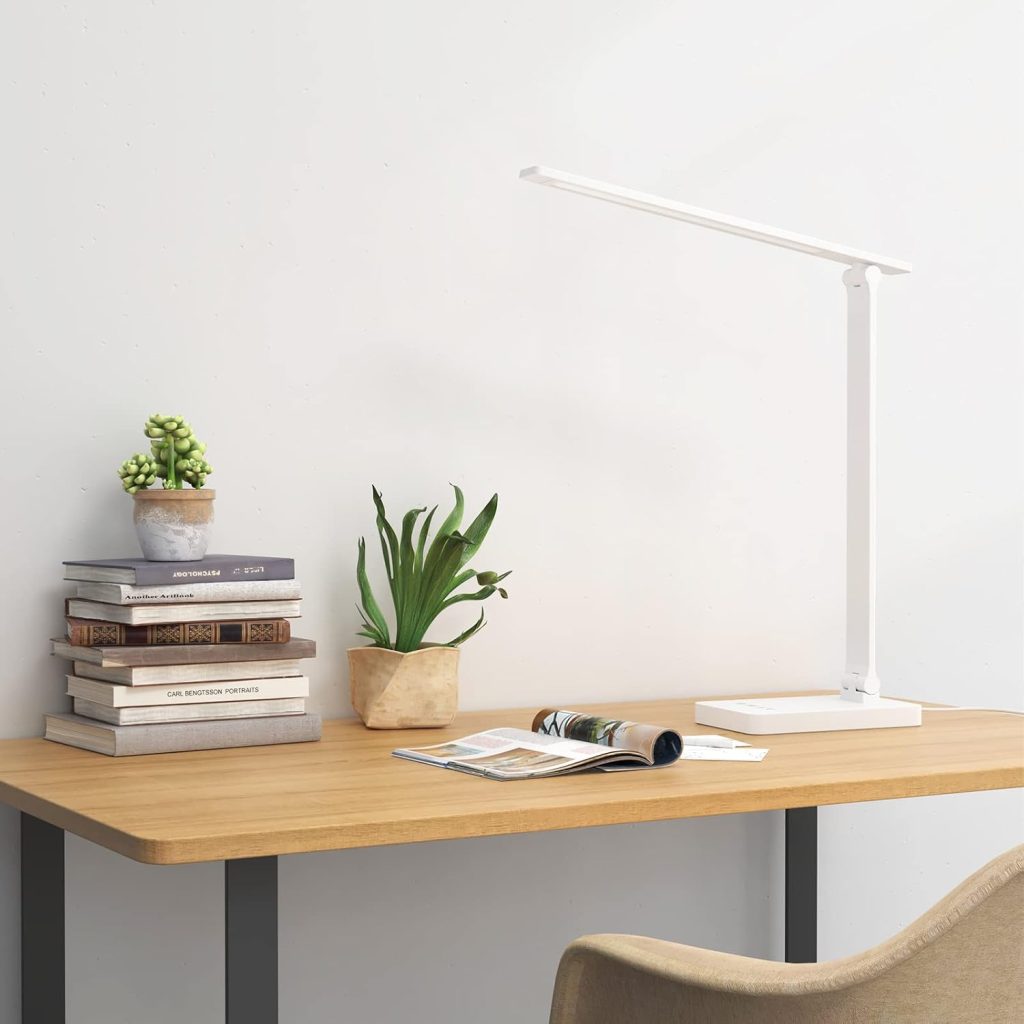 Lepro LED Desk Lamp with USB Charging Port for Dorm Room, 700LM 9.5W, White