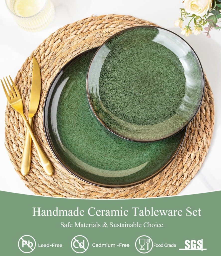 LeRatio Ceramic Dinnerware Sets for 4,12Pcs Porcelain Plates and Bowls Set
