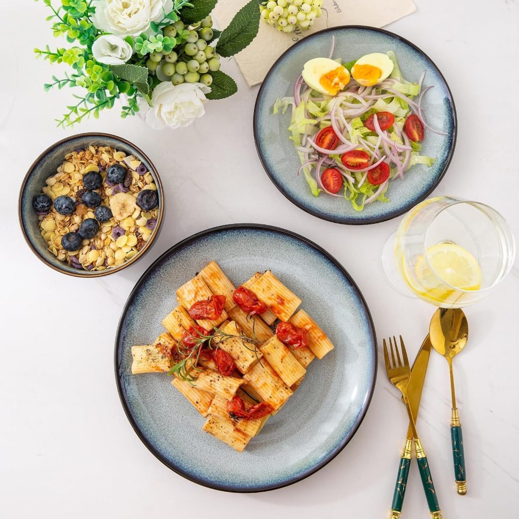 LeRatio Ceramic Dinnerware Sets for 4,12Pcs Porcelain Plates and Bowls Set