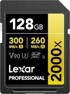 Lexar 128GB 2000x SD Memory Card, 300MB/s Read, 8K, V90, U3, UHS-II
